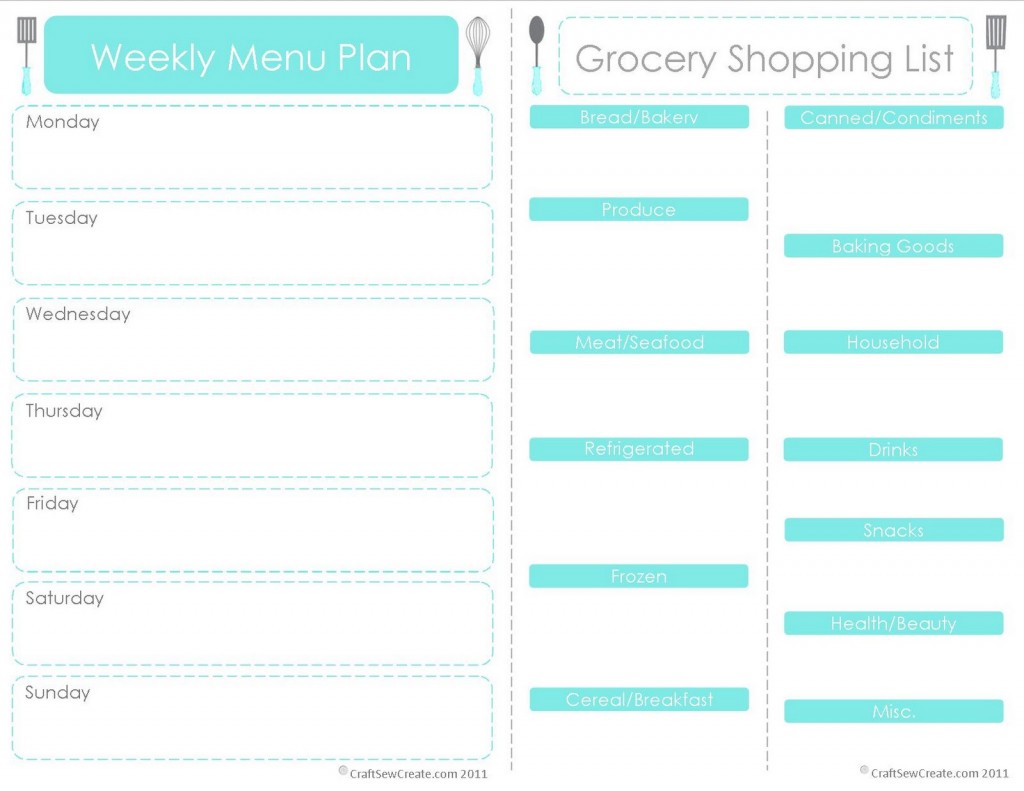 Weekly Meal Planner Template With Grocery List
