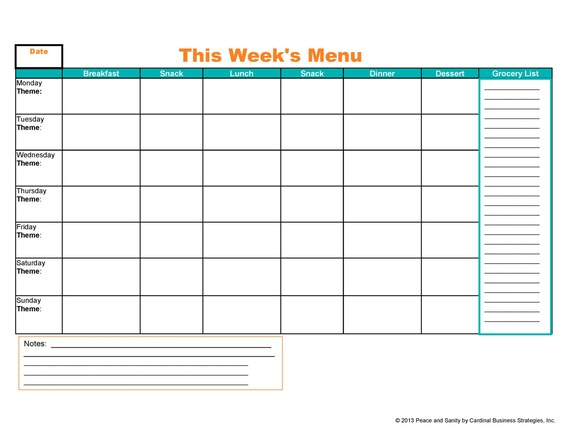 Weekly Meal Planner With Grocery List Free