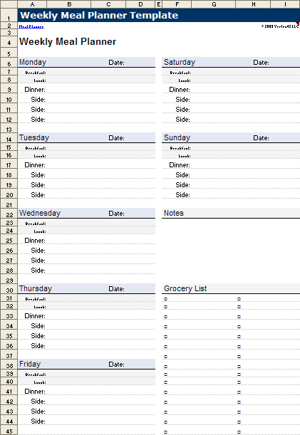 Weekly Planner Template Excel