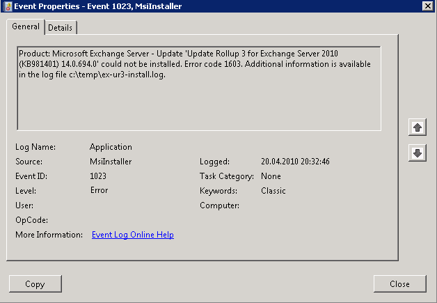 Windows Installer Error 1603 Server 2008
