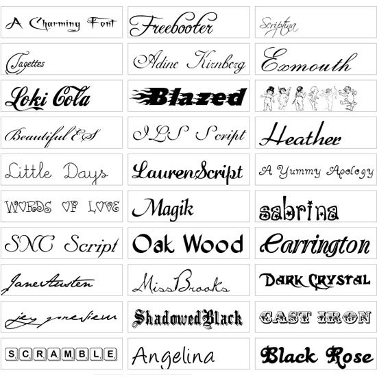 Writing Styles Fonts